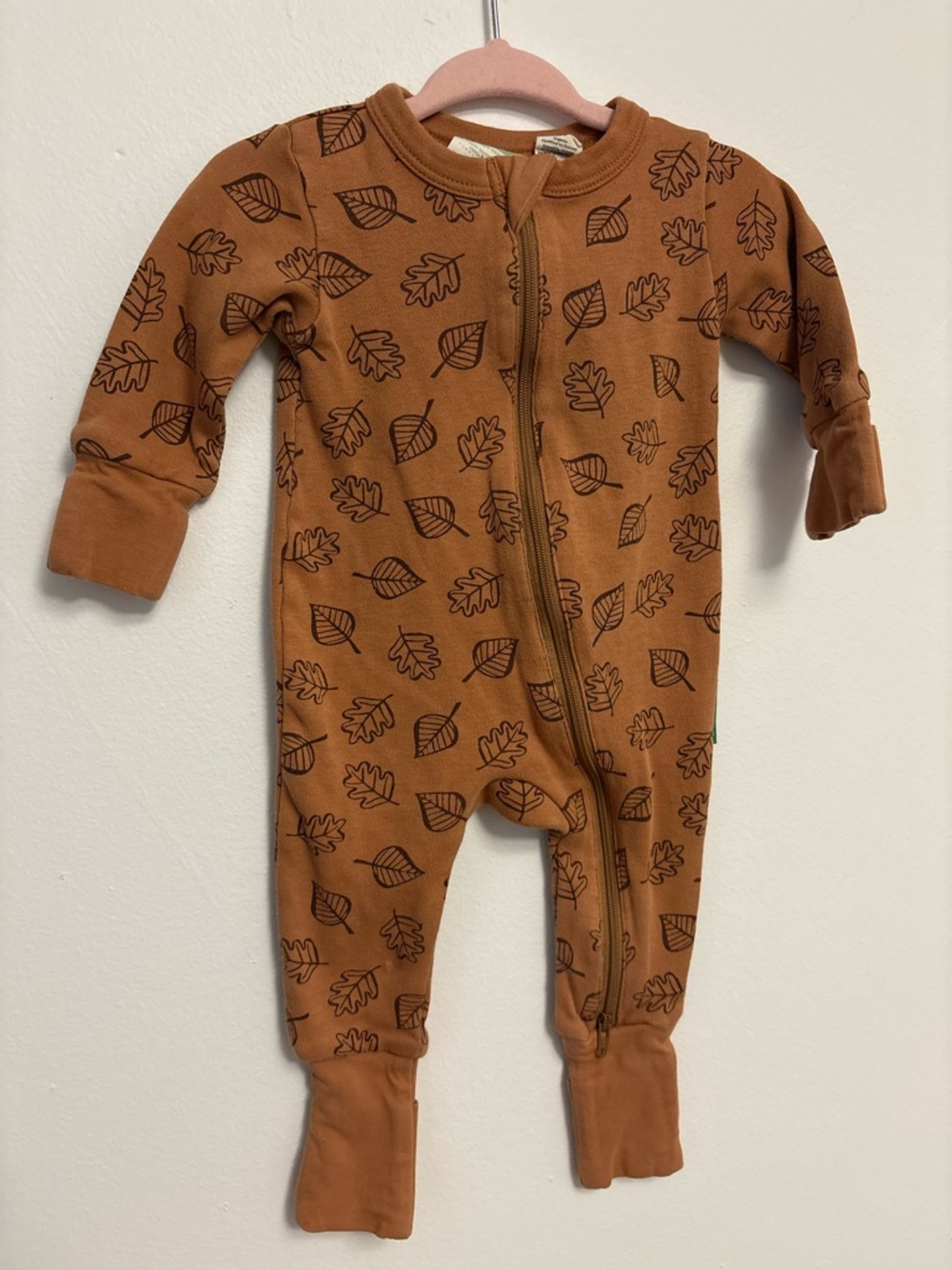 Parade Organics Leaf-Print Zip Front One-Piece Footie